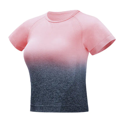 Seamless Gradient Crop Short Sleeve Gym T-shirt