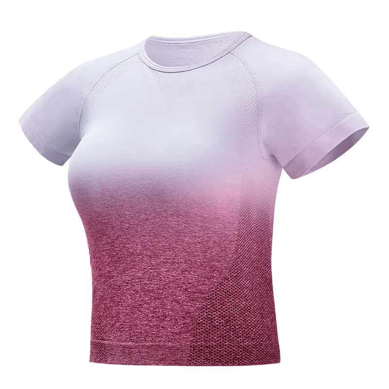 Seamless Gradient Crop Short Sleeve Gym T-shirt