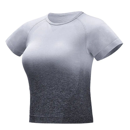 Seamless Gradient Crop Short Sleeve Gym T-shirt
